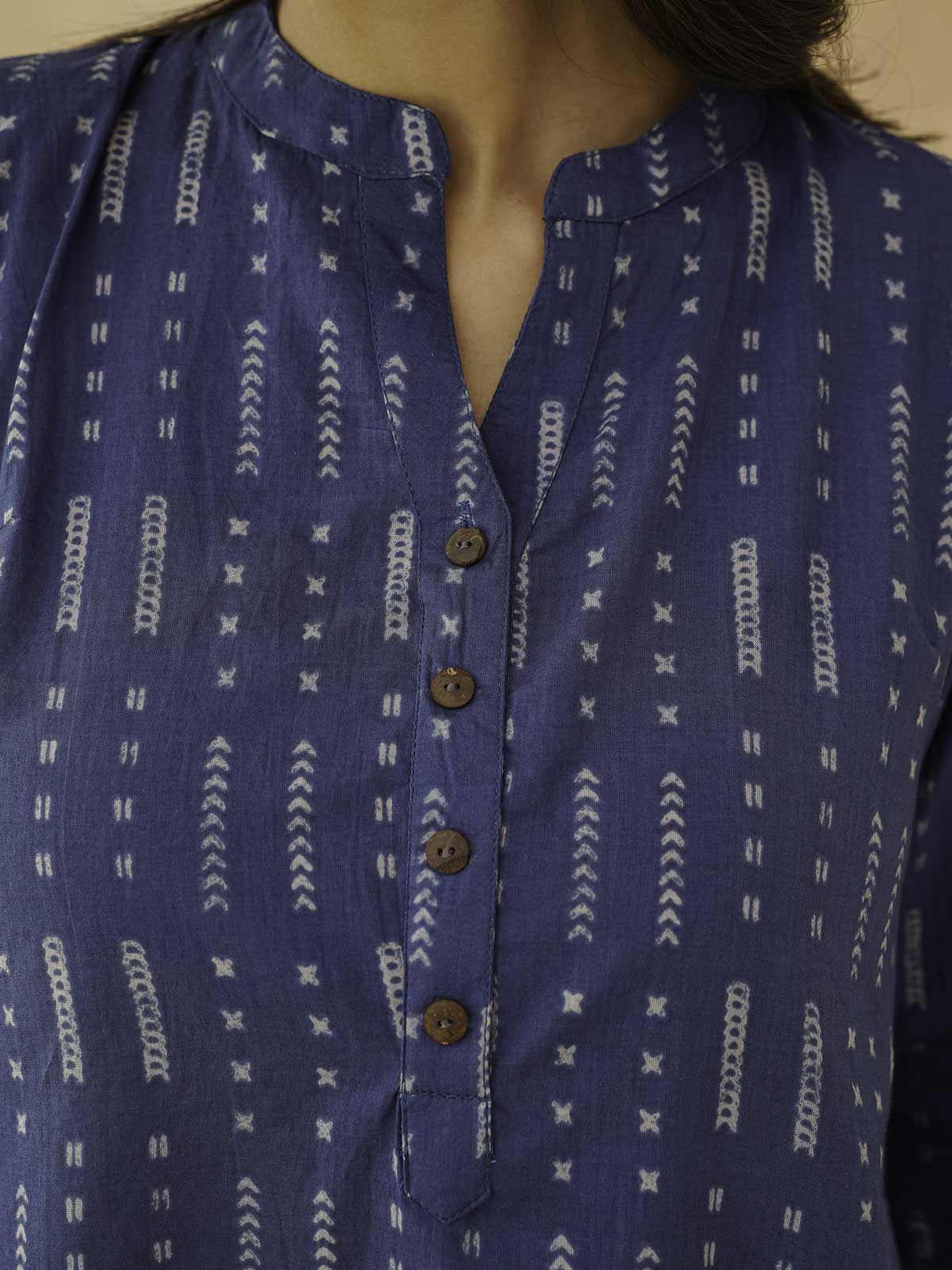 Cotton Printed Everyday Tunic Top For Women Blue Line