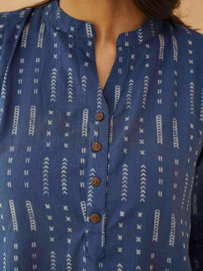 Cotton Printed Everyday Tunic Top For Women Blue Line