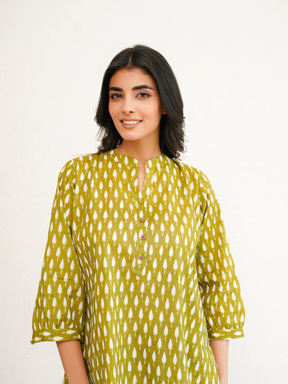 Cotton Printed Everyday Tunic Top For Women Green Booty
