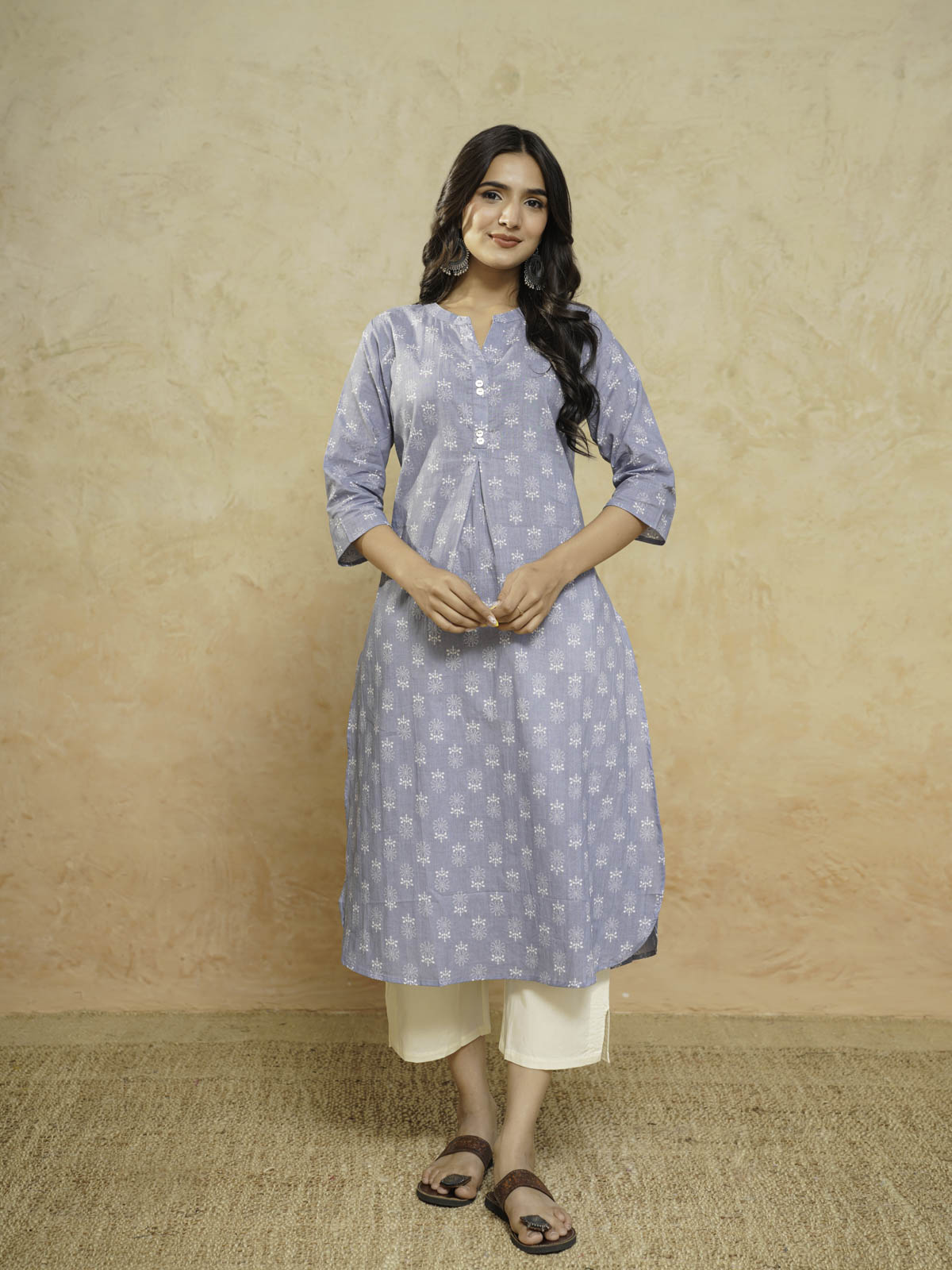Cotton Pleat Kurta For Women Grey