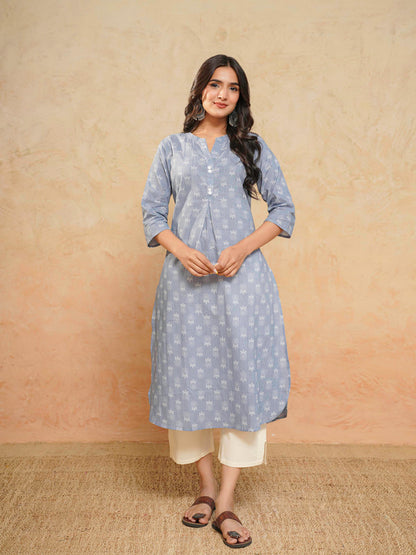 Cotton Pleat Kurta For Women Grey