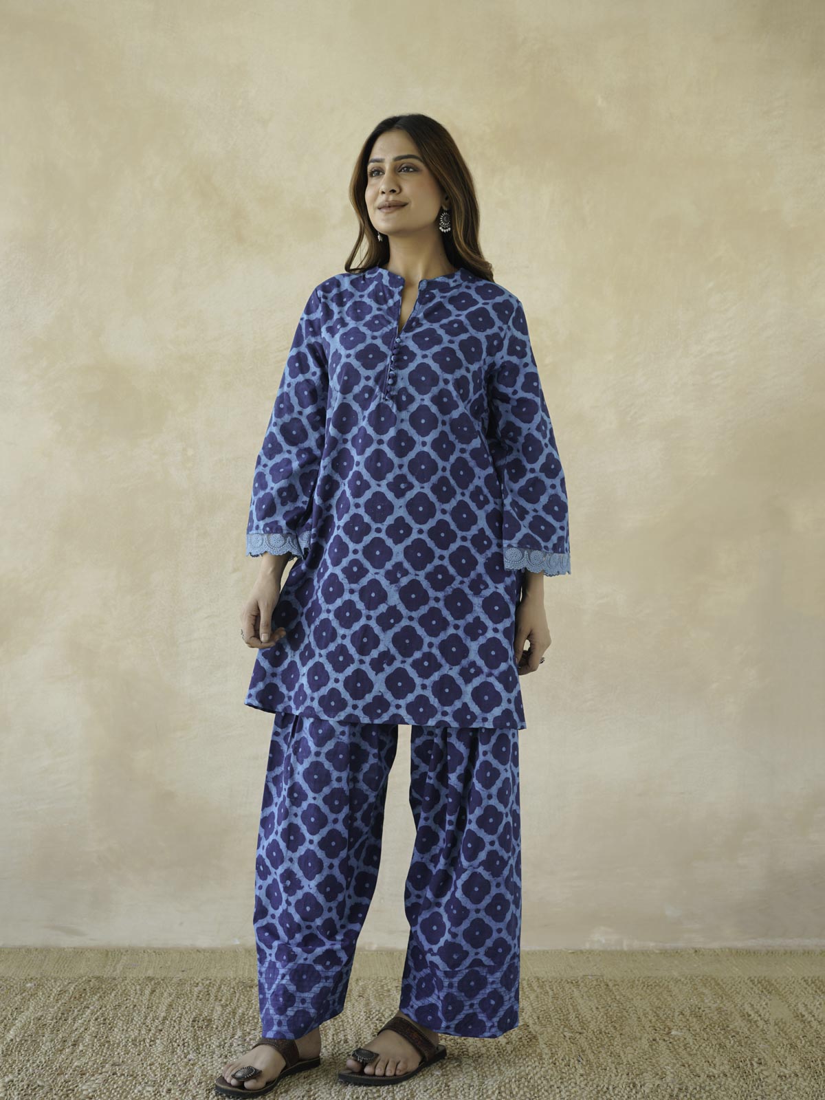 Farshi Set Relaxed Fit Kurta & Pants Set Aqua