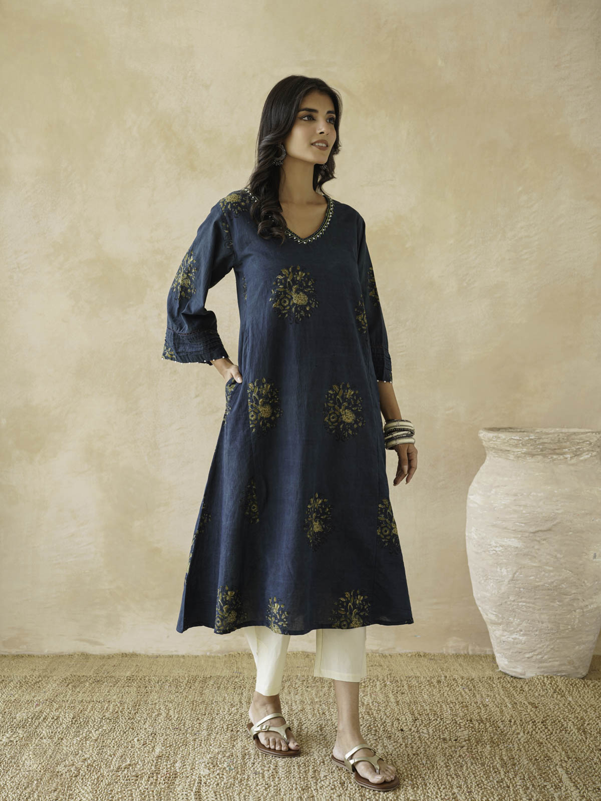 Cotton Printed Ultimate Aline Kurta For Women Indigo