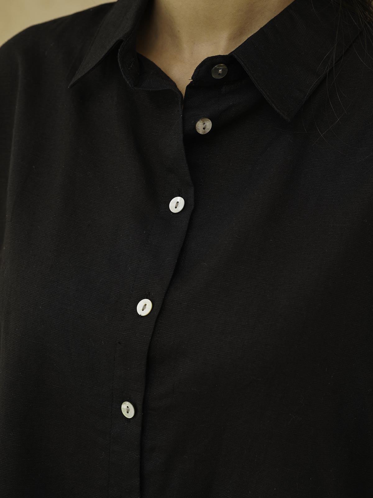 Classic Linen Shirt For Women Black
