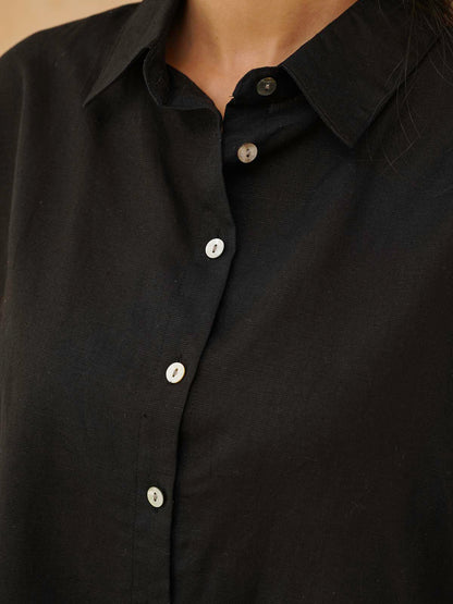 Classic Linen Shirt For Women Black