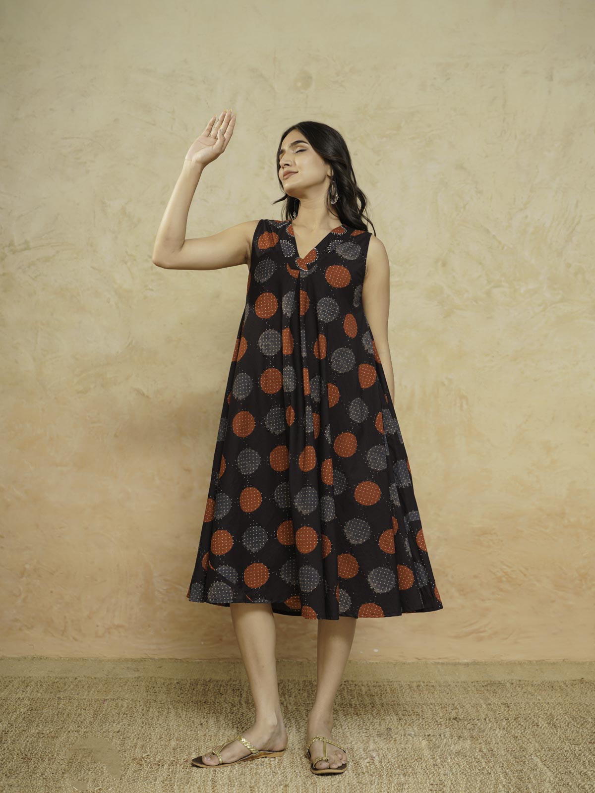 Cotton Printed Sleeveles Anjuna Dress Black