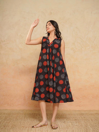 Cotton Printed Sleeveles Anjuna Dress Black