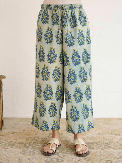 Women Ethnic Motifs Printed Cotton Pleat Set Indigo Boota