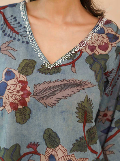 Cotton Printed Ultimate Aline Kurta For Women Blue