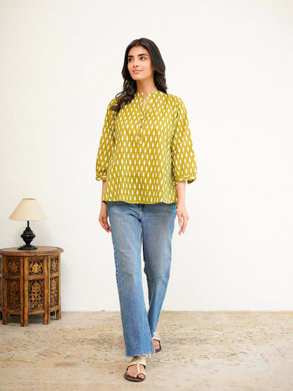 Cotton Printed Everyday Tunic Top For Women Green Booty