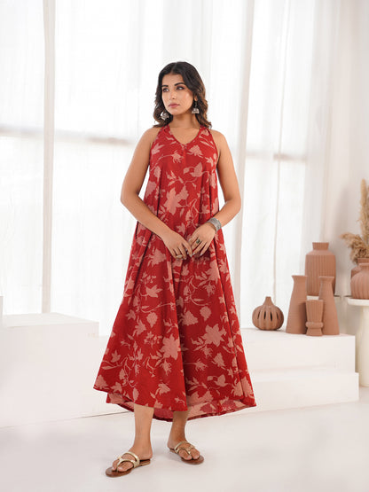 Cotton Printed Aline Moana Dress Red