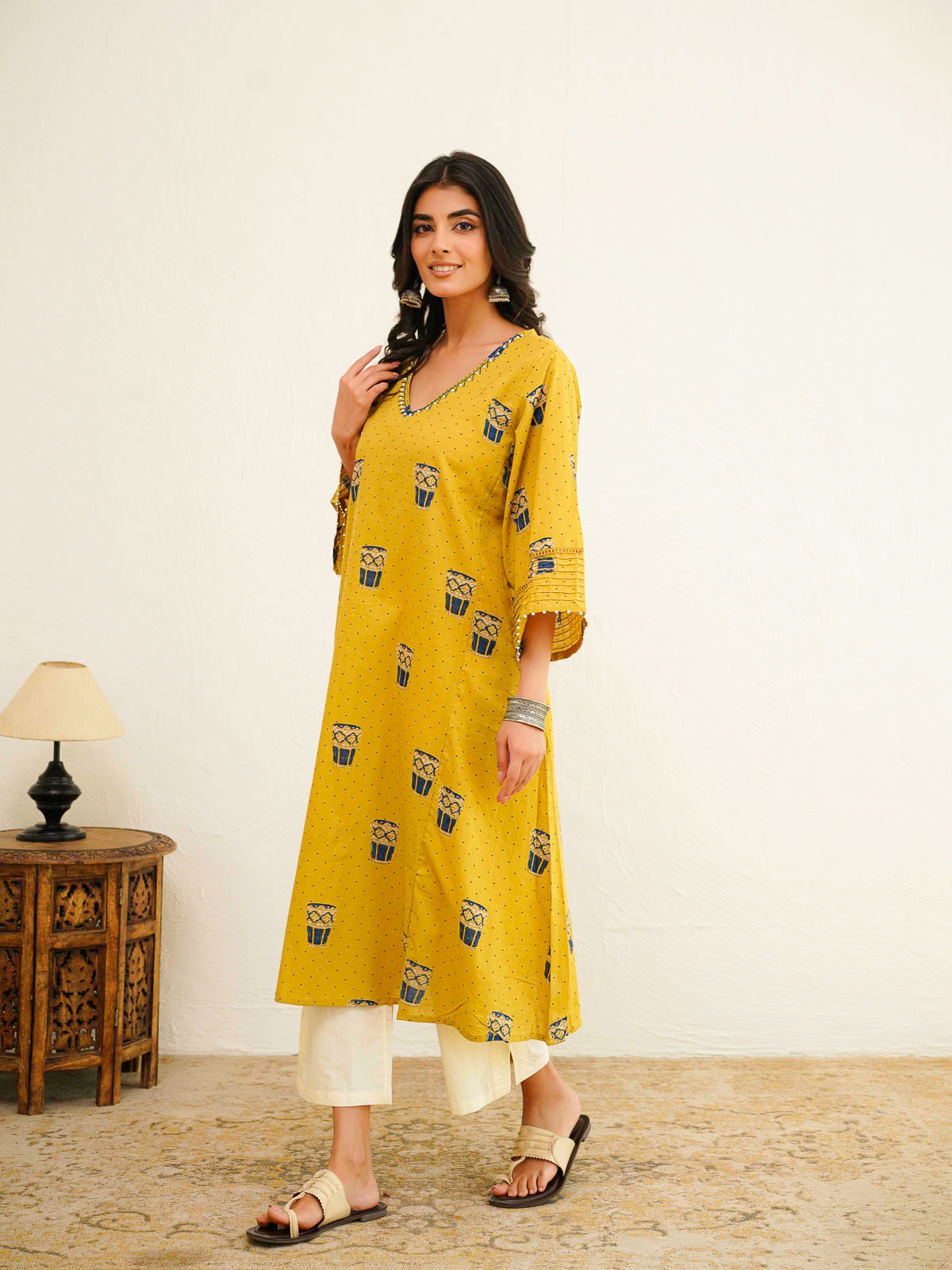 Cotton Printed Ultimate Aline Kurta For Women Yellow