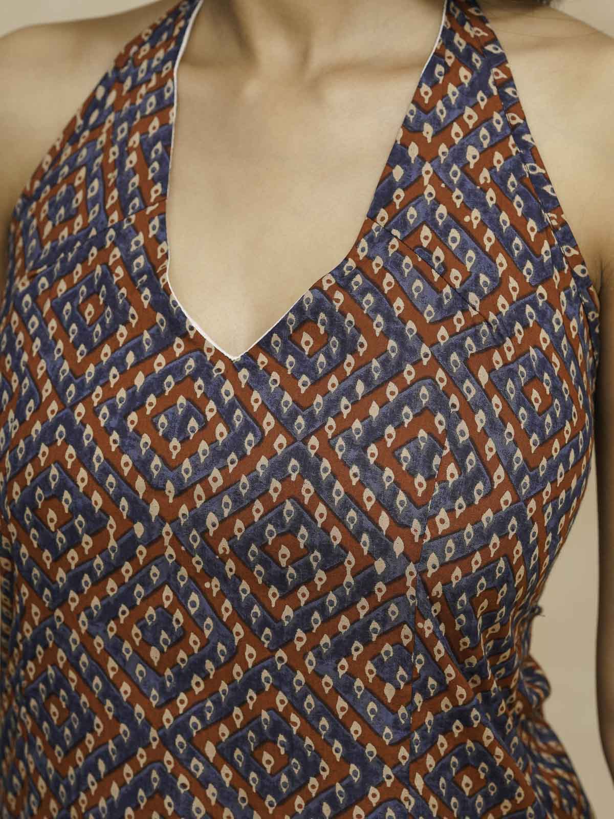 Cotton Printed Stylish Halter Tie-Up Kurti Bandhej