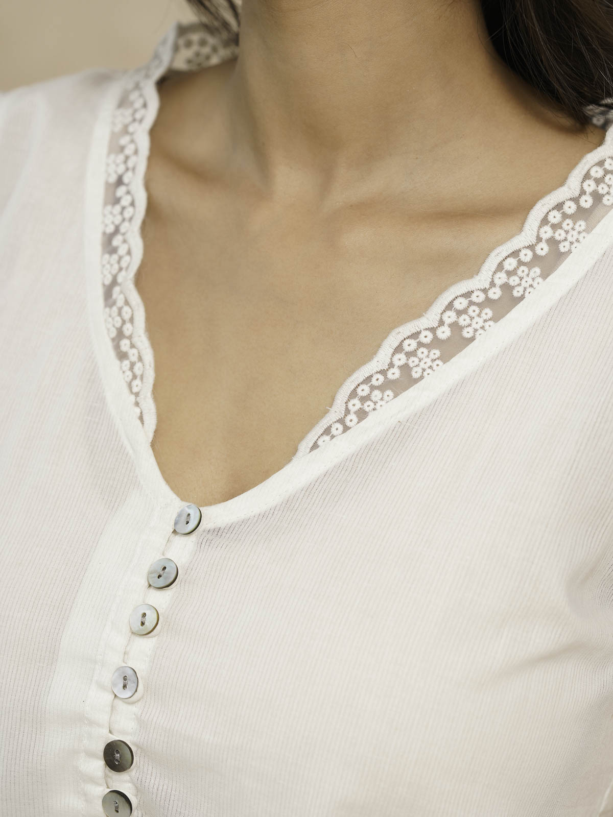 Sleeveless Cotton Printed Daisy Lace Top White