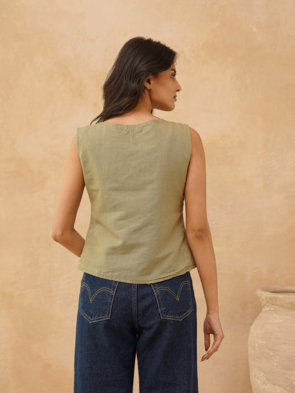 Classic Linen Vest For Women Green