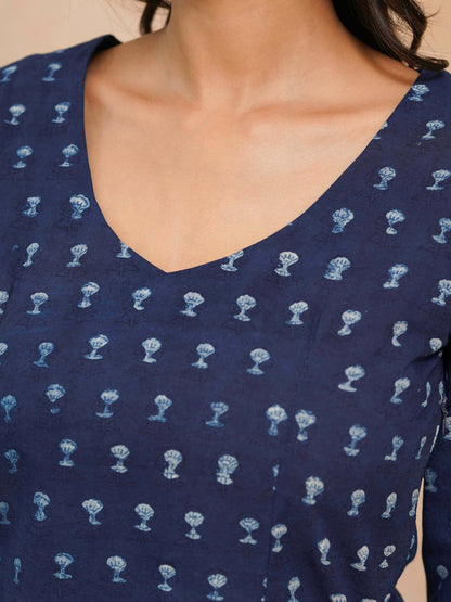 Full Sleeve Cotton Printed Classic Vee Top Blue Booty