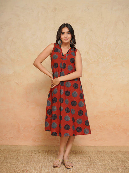 Cotton Printed Sleeveles Anjuna Dress Red