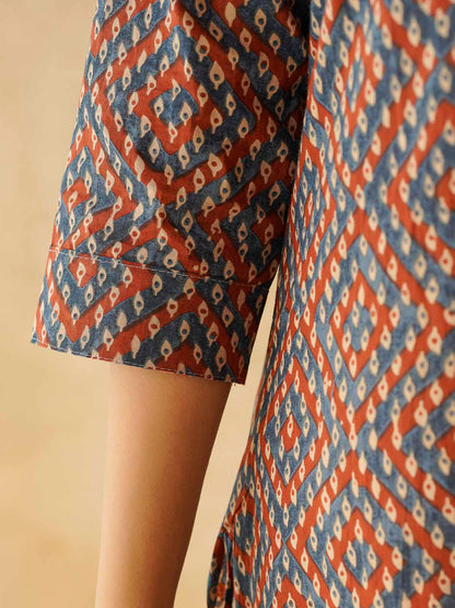 Cotton Printed Straight Kurta Blue Orange