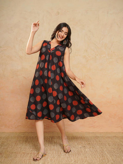Cotton Printed Sleeveles Anjuna Dress Black