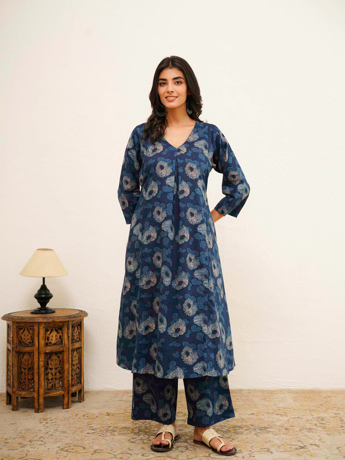 Cotton Printed Noor Aline Set For Women Blue