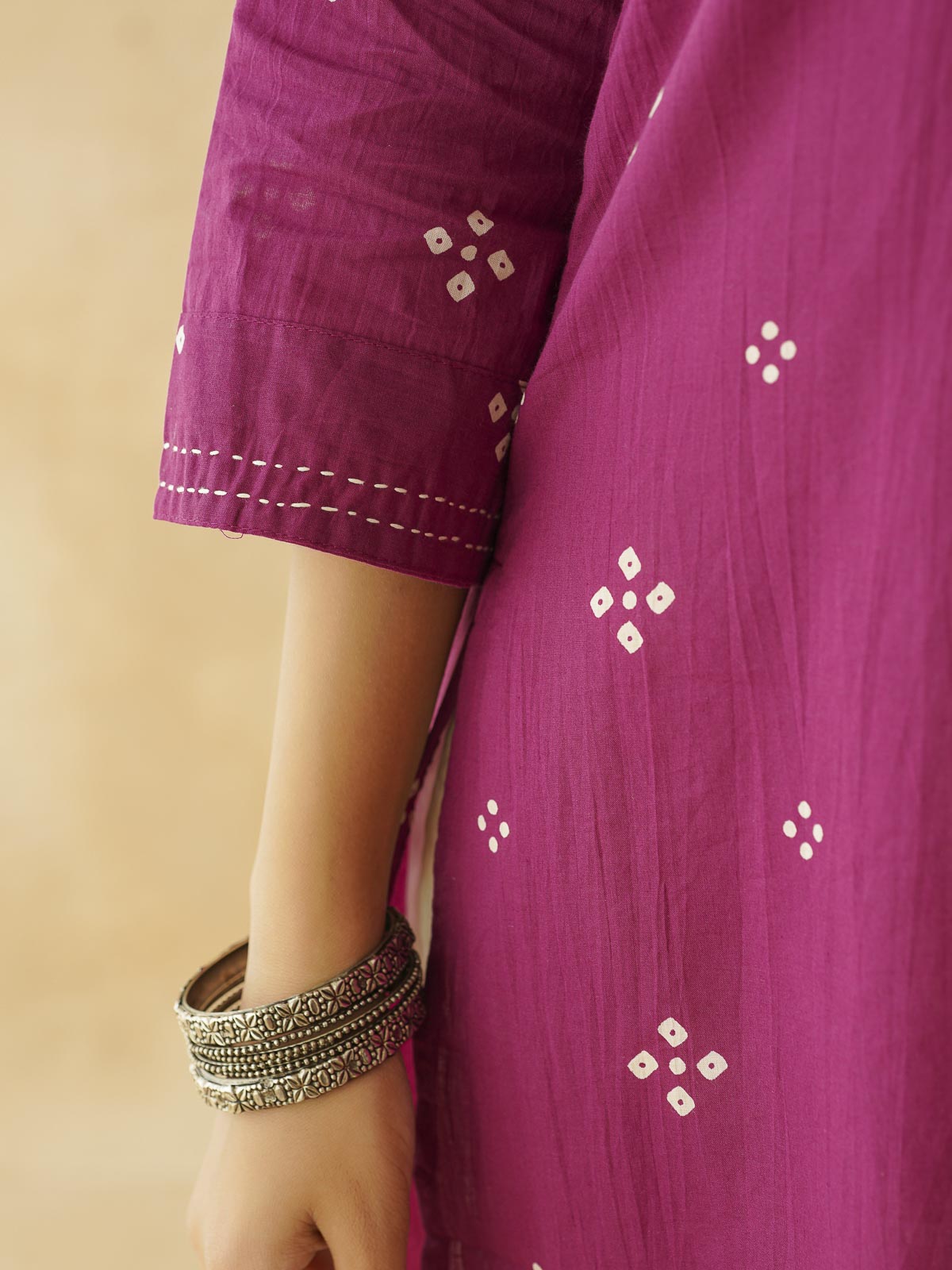 Cotton Printed Kantha Kurta Purple