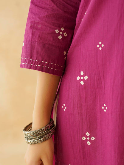Cotton Printed Kantha Kurta Purple