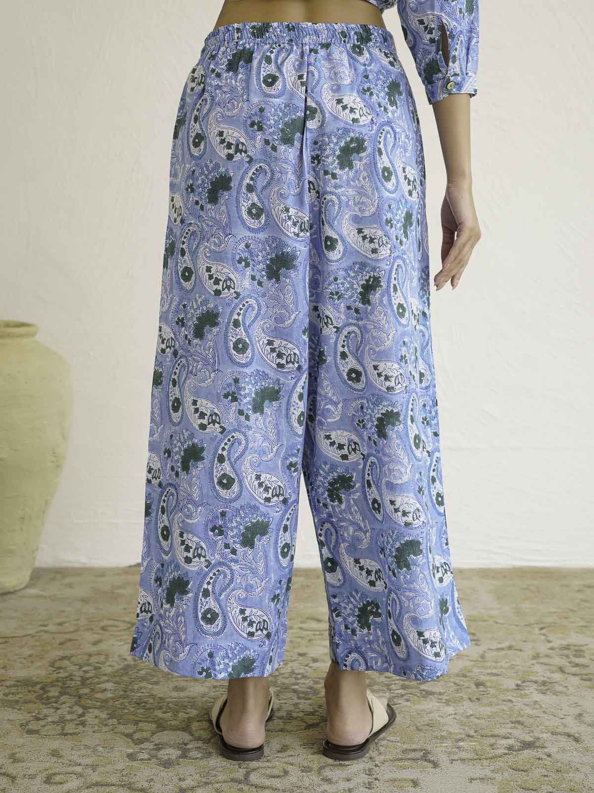Women Ethnic Motifs Printed Cotton Pleat Set Sky Blue
