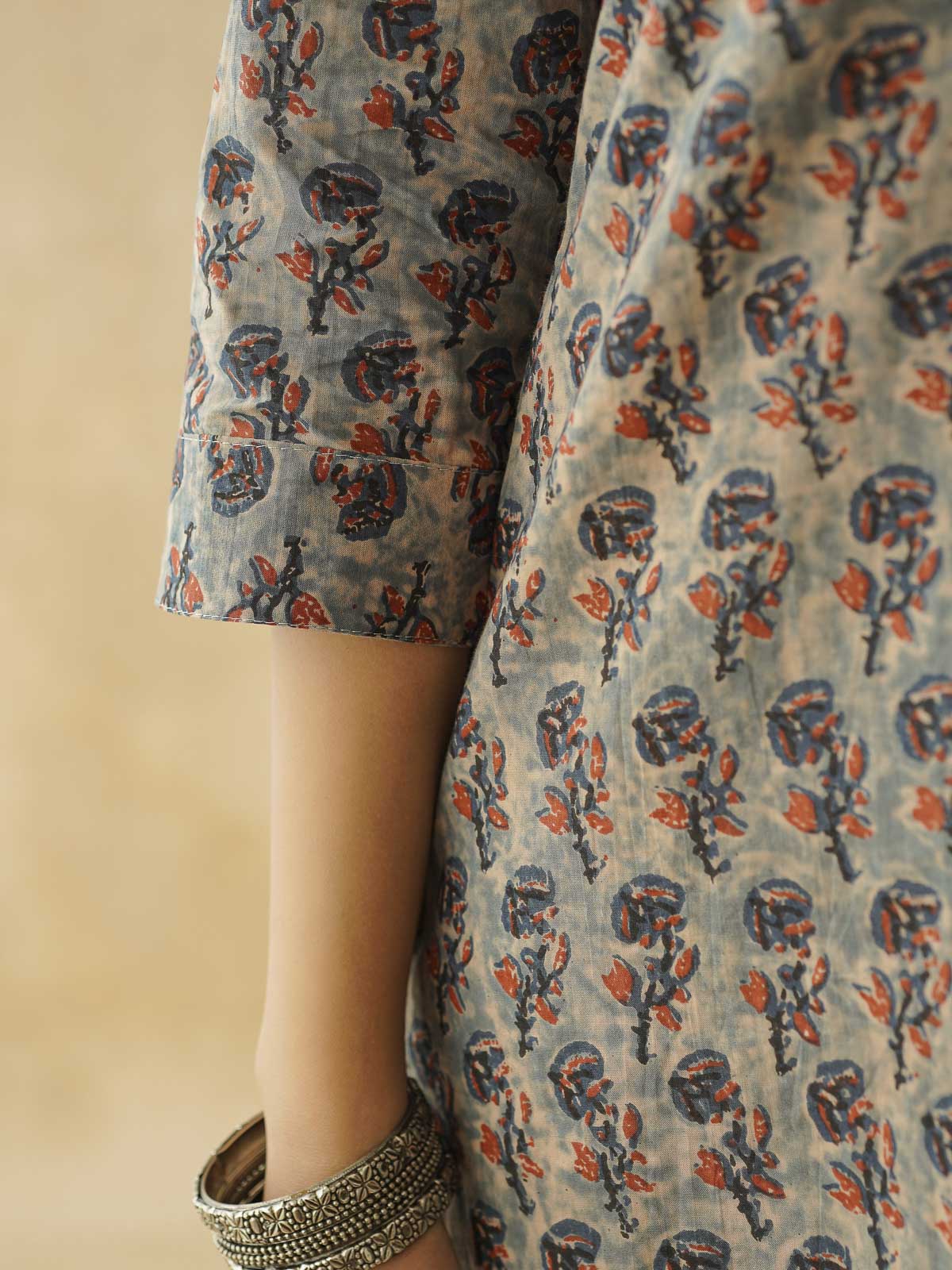 Cotton Printed Straight Kurta Indigo Flawer