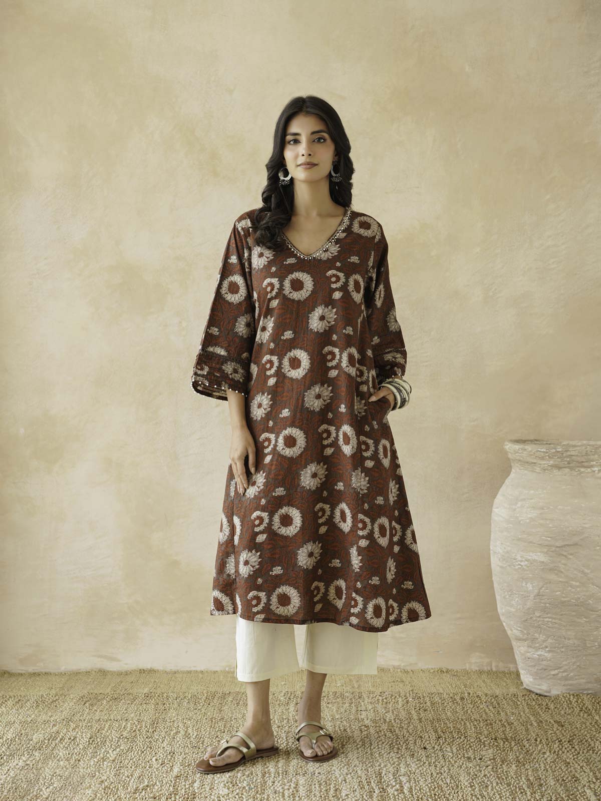 Cotton Printed Ultimate Aline Kurta For Women Red Flower