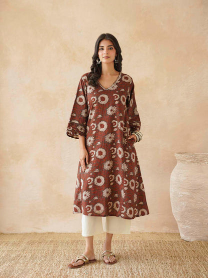 Cotton Printed Ultimate Aline Kurta For Women Red Flower