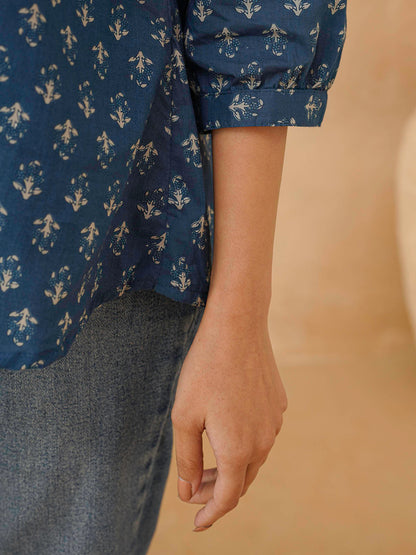 Cotton Printed Everyday Tunic Top For Women Blue Booty