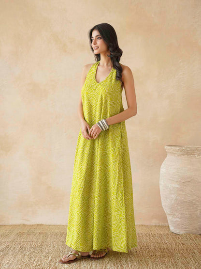 Cotton Printed Aline Moana Dress Lemon