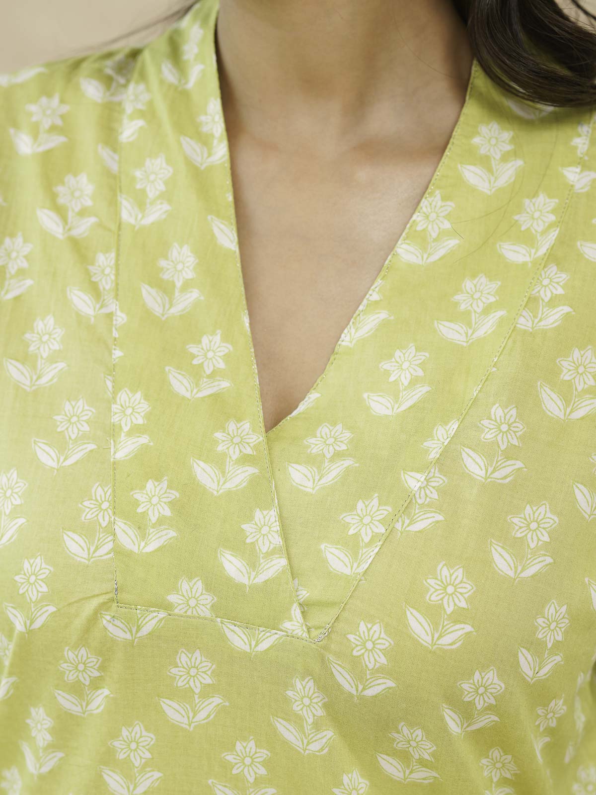 Cotton Printed Straight Kurta Yellow