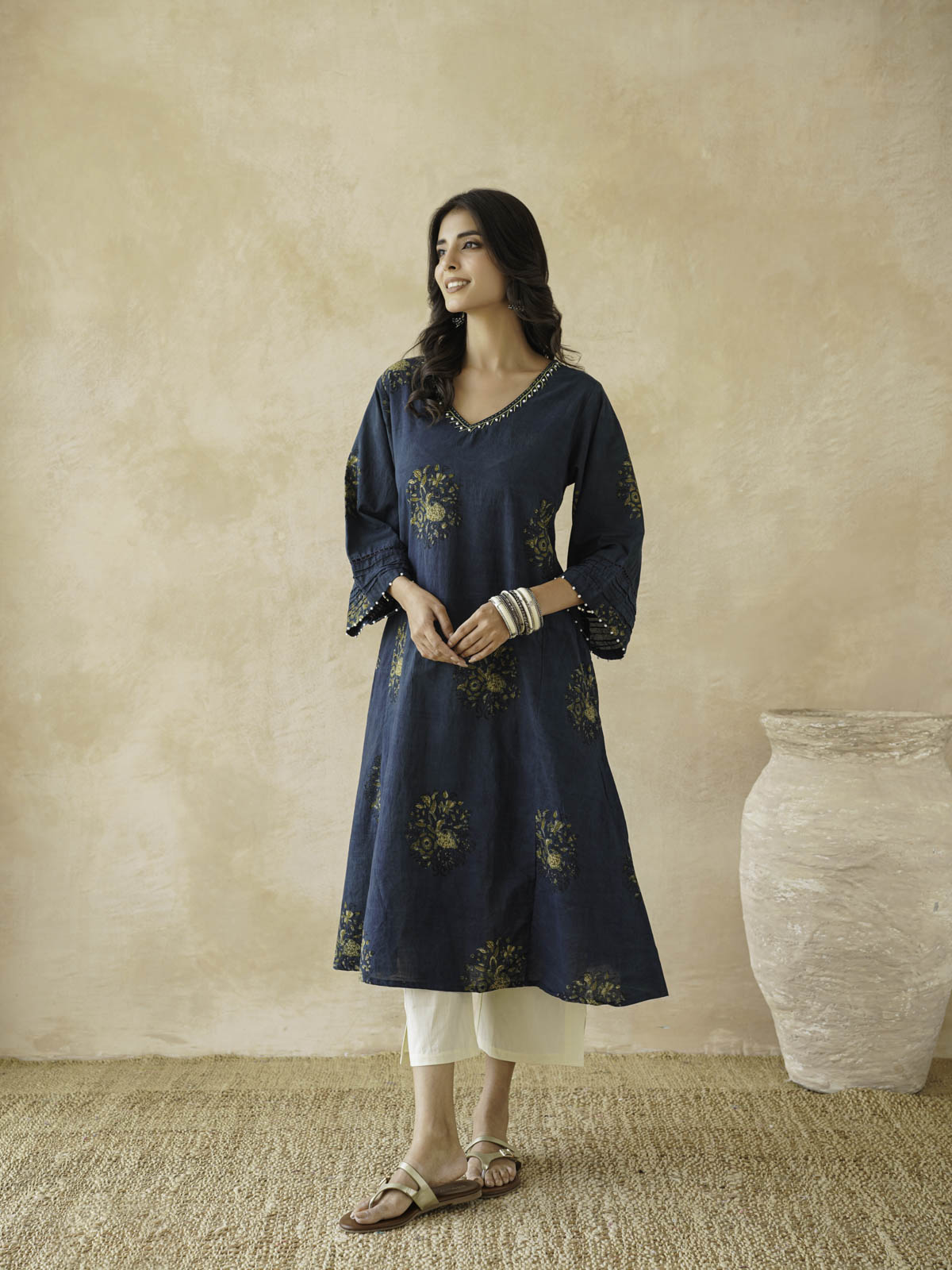 Cotton Printed Ultimate Aline Kurta For Women Indigo