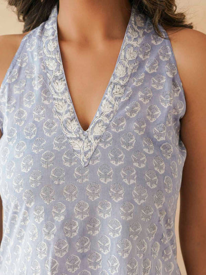 Sleeveless Cotton Halter Neck Kurti Lavander Booty