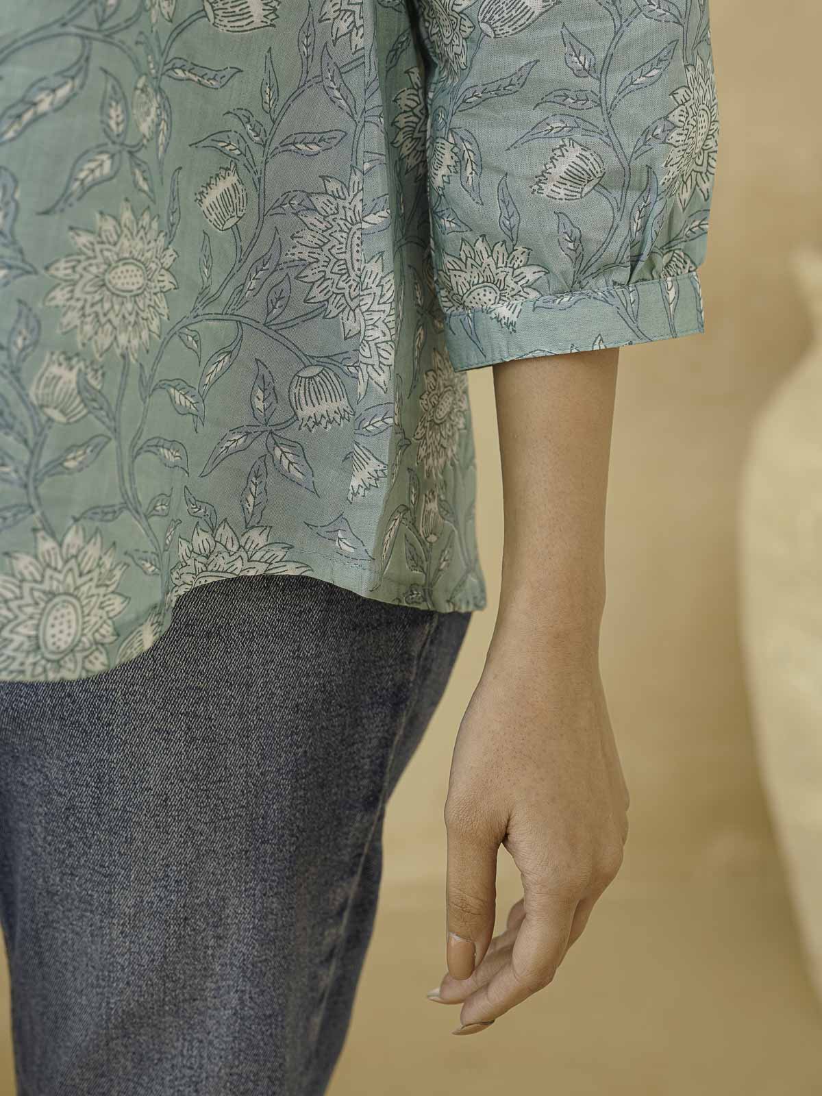 Cotton Printed Everyday Tunic Top For Women Green