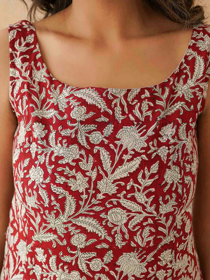 Cotton Printed Stylish Backless Tie-Up Kurti Red