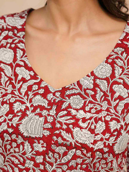 Full Sleeve Cotton Printed Classic Vee Top Red