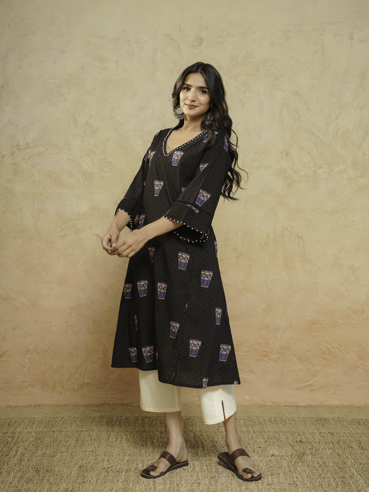 Cotton Printed Ultimate Aline Kurta For Women Black