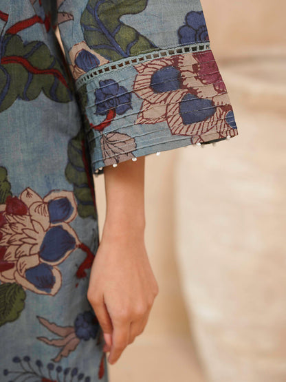 Cotton Printed Ultimate Aline Kurta For Women Blue