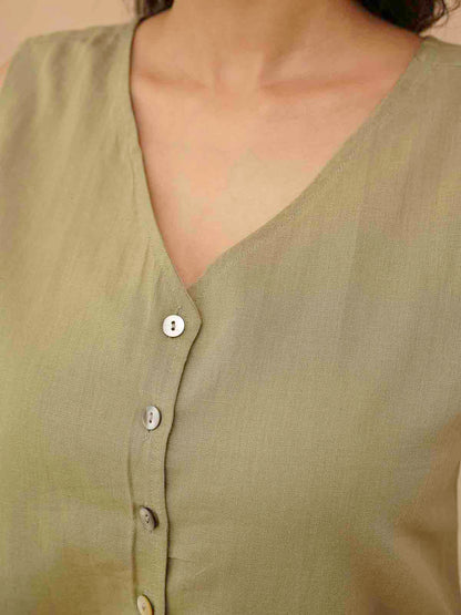 Classic Linen Vest For Women Green