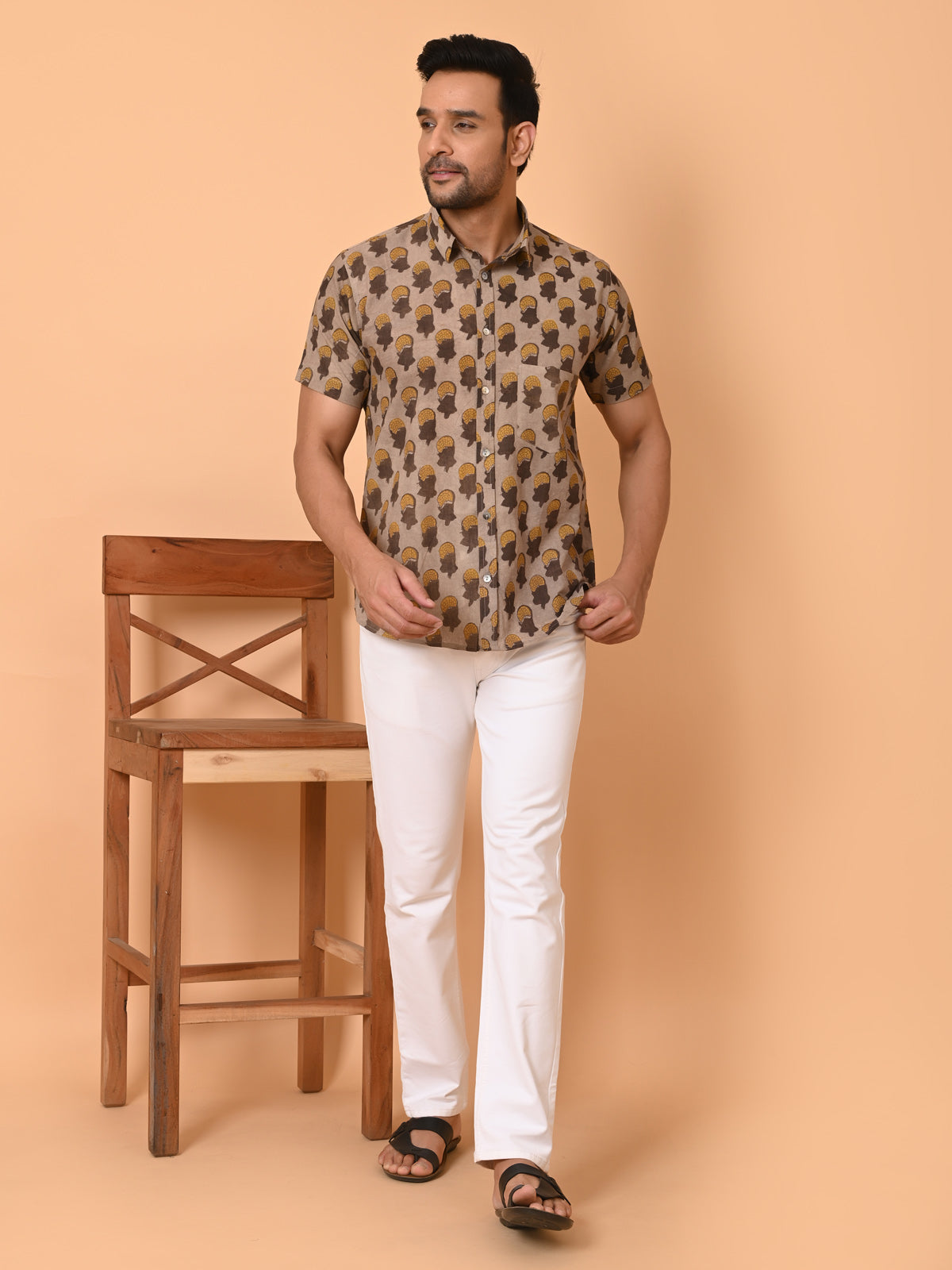 Men's half sleeves shirt brown - Goodhand