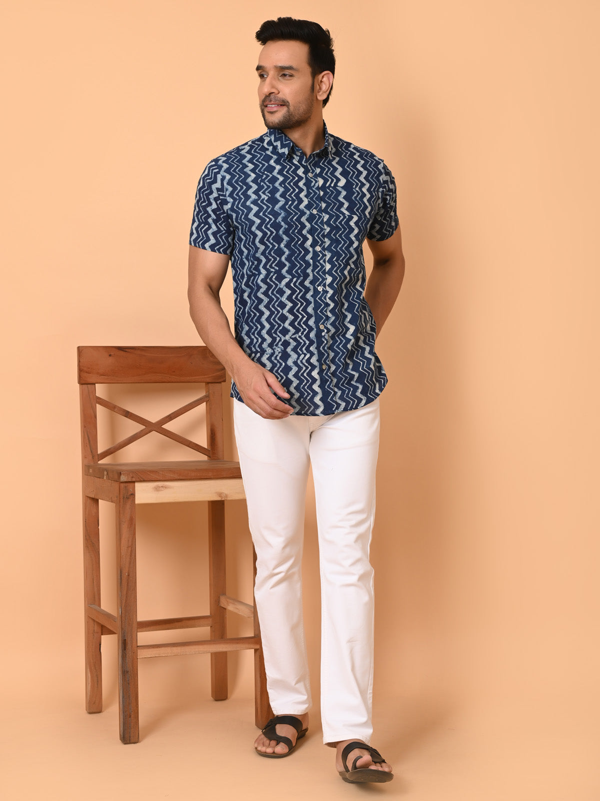 Men's half sleeves shirt indigo - Goodhand