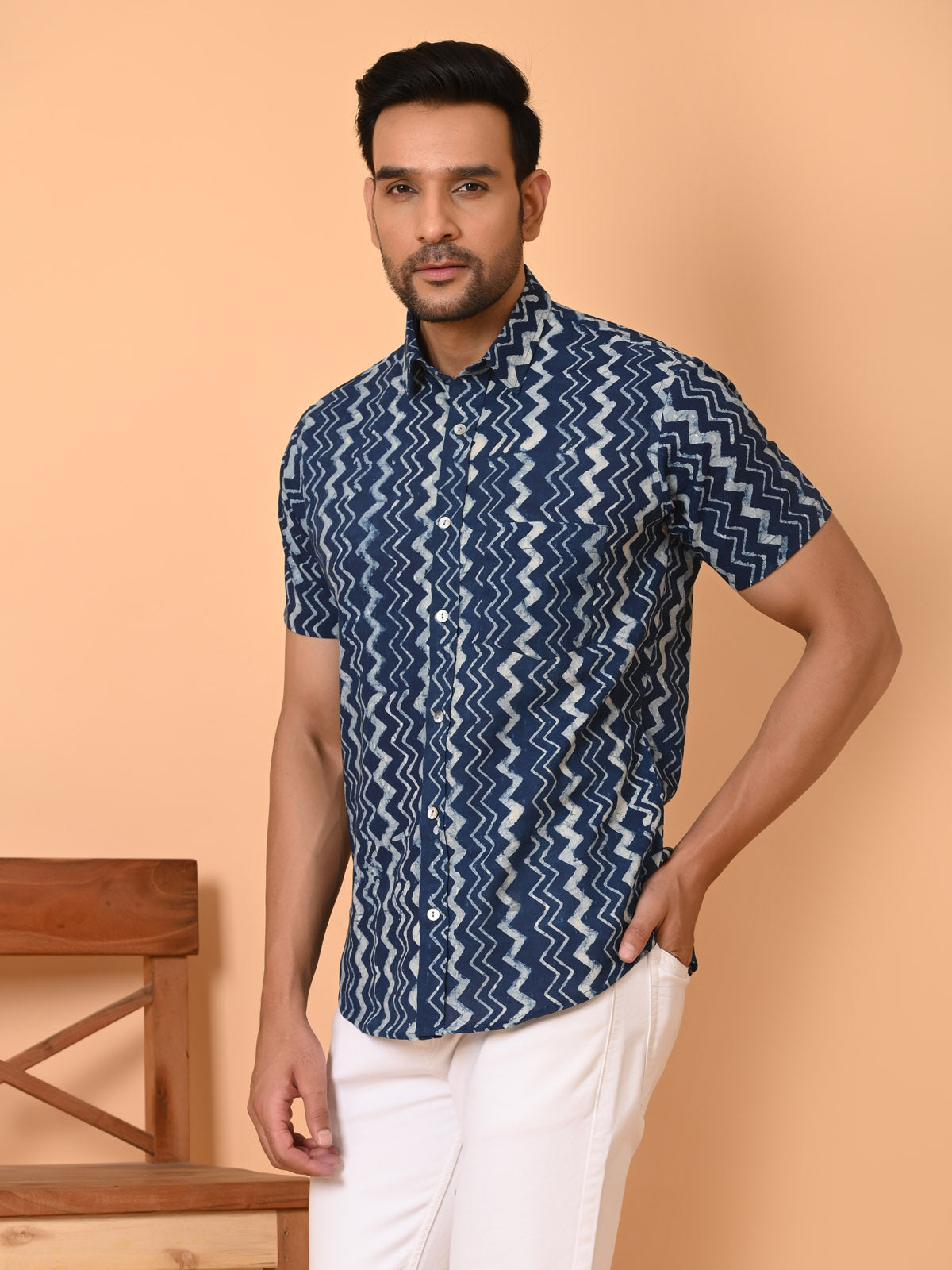 Men's half sleeves shirt indigo - Goodhand