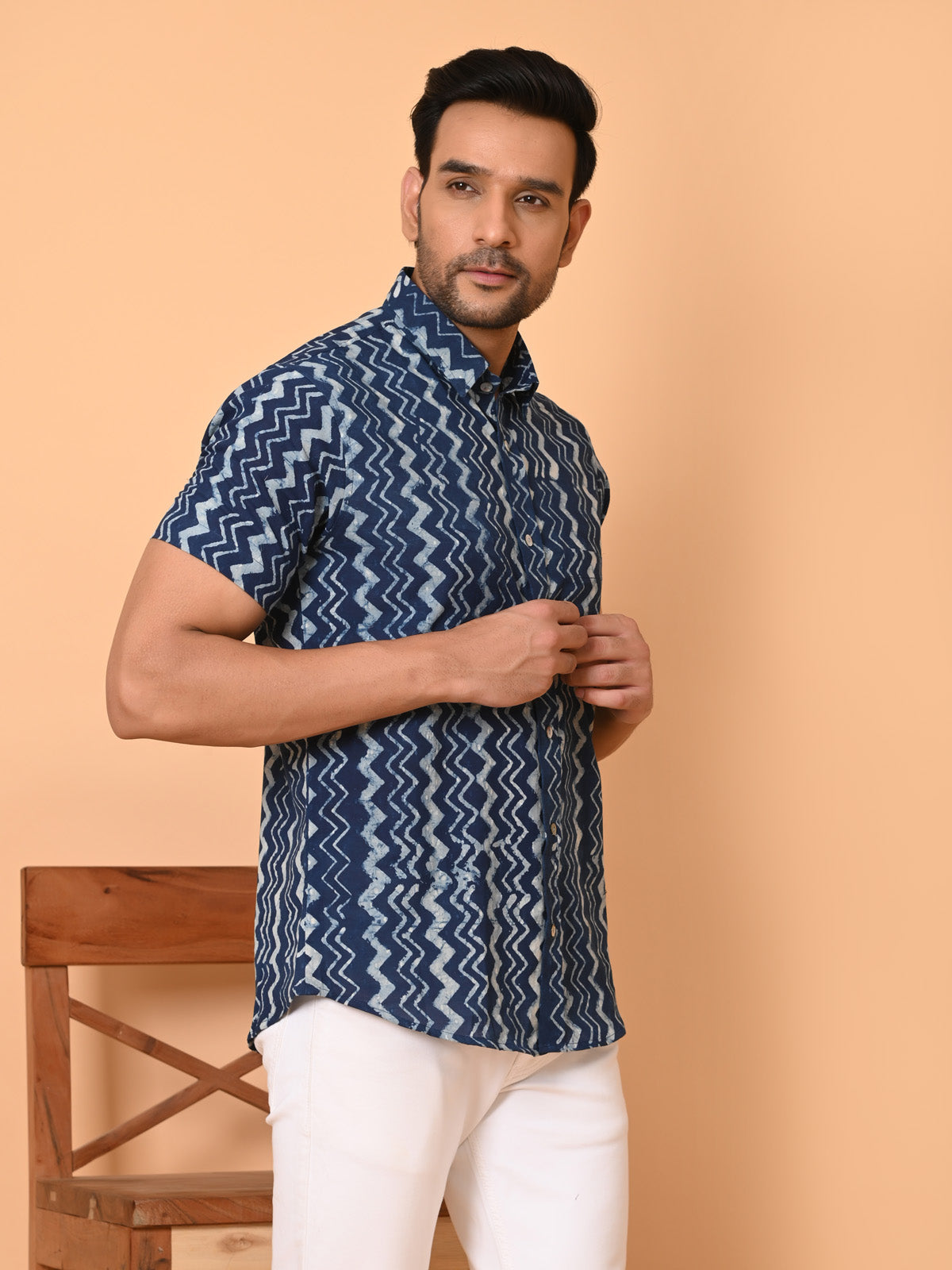 Men's half sleeves shirt indigo - Goodhand