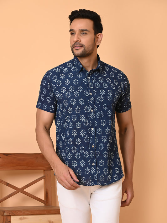 Men's half sleeves shirt blue - Goodhand