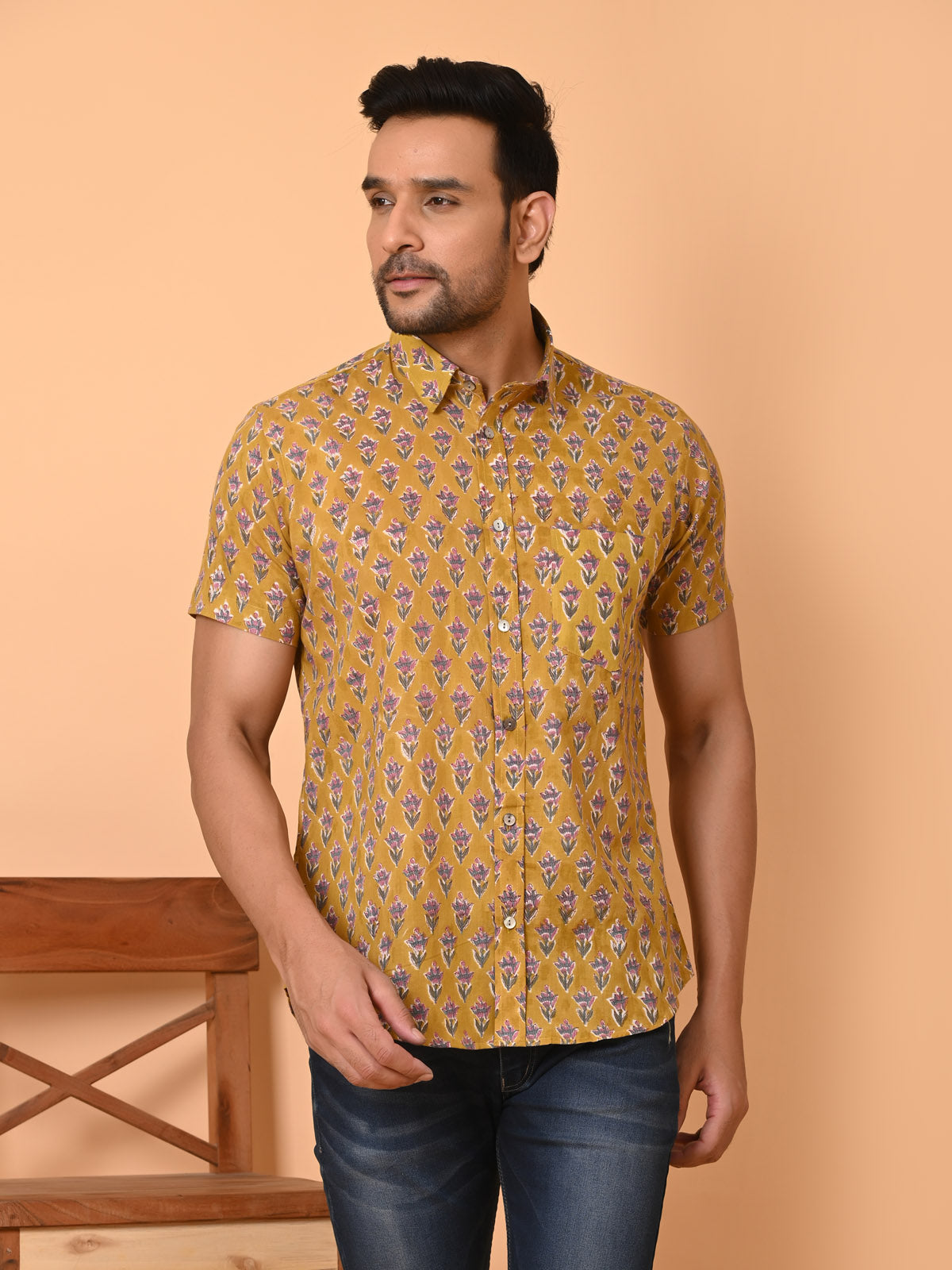 Men's half sleeves shirt yellow - Goodhand