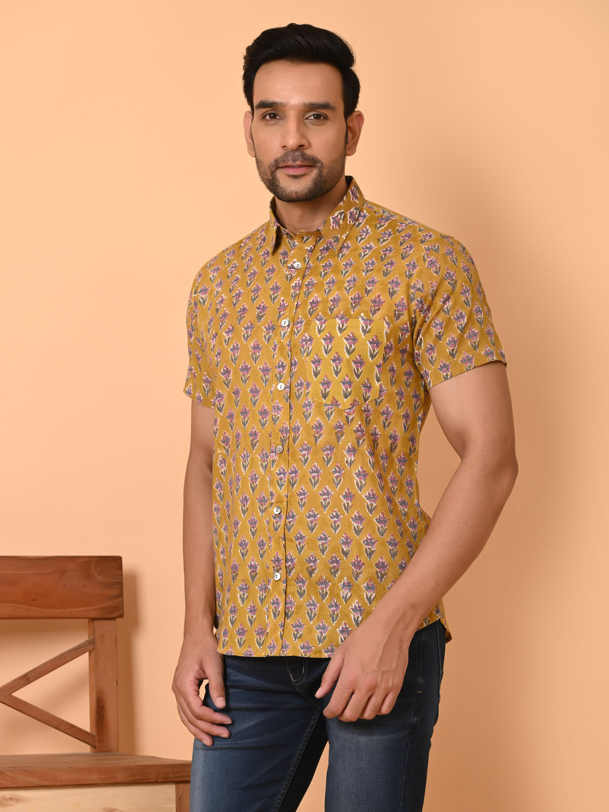 Men's half sleeves shirt yellow - Goodhand