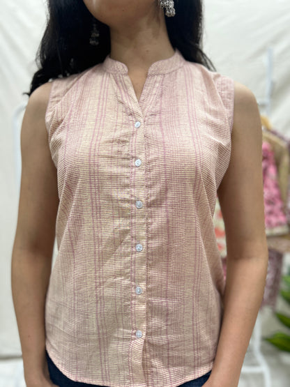 Sleevless top with buttons peach - Goodhand