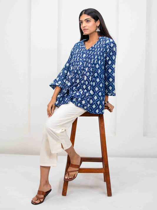 Gauhar Pintuck Top Blue - Goodhand